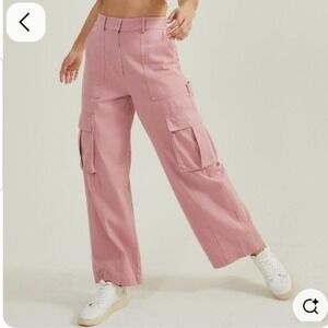 Altar'd State Cargo Pants Womens Small Pink Wide Leg Elastic Waist Pockets
